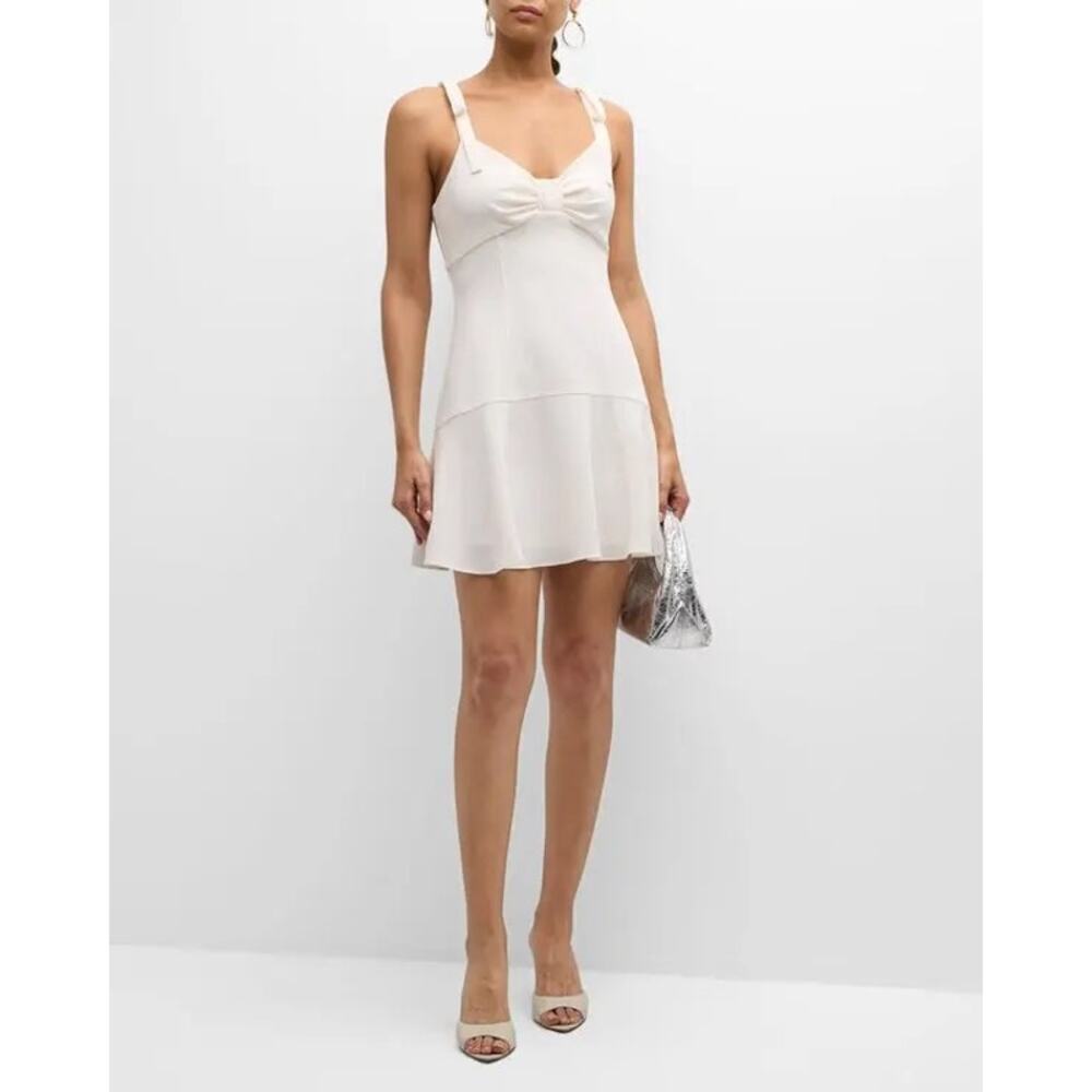 Cinq à Sept Tally Dress Ivory Women's Small Tie Shoulder Fluted Mini 8 NWT